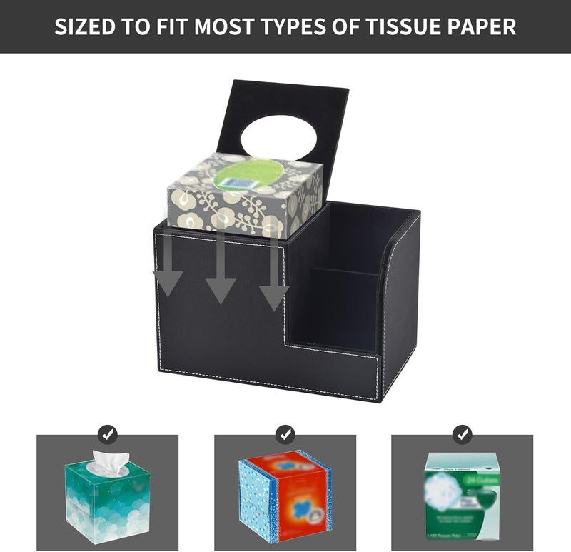 XNONE PU Leather Tissue Box Cover with Storage Square-Multifunctional Tissue Holder,Remote Control Holder,Decorative Tissues Boxes Organizer,Home Office Desktop Storage box,Black - Image 4